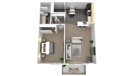 Floor plan for 1 bed, 1 bath, 788 sqft
